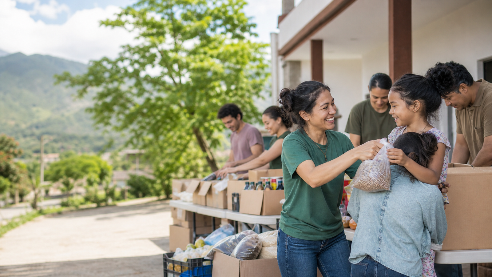 Voluntarios organizando ayuda humanitaria